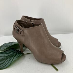 Madden Girl Gray Side Zip Buckle Peep Toe Stiletto Heel Ginny Ankle Bootie Shoes